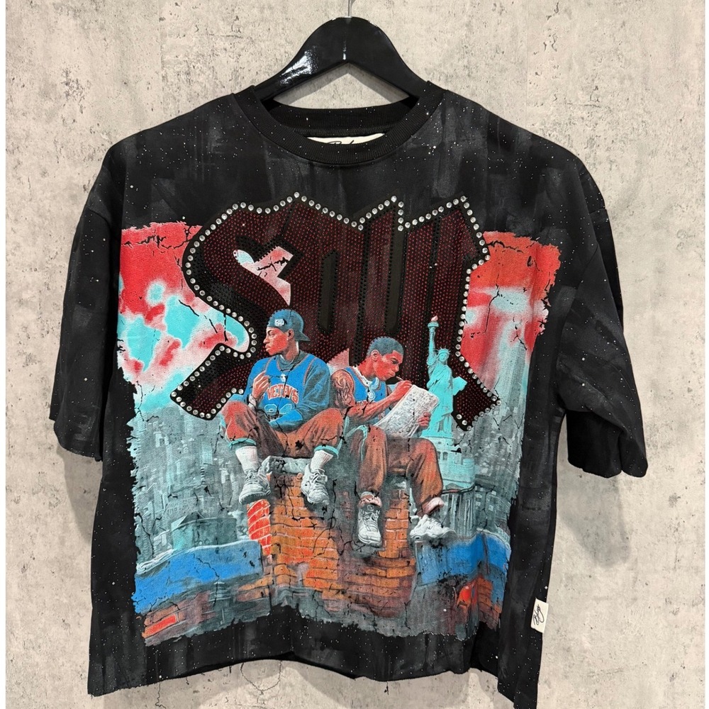 BKYS Black Soul Graphic T-Shirt Mens Medium Rhinestone Urban Streetwear NYC New